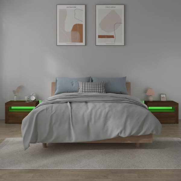 vidaXL Nattbord 2 stk med LED brun eik 60x35x40 cm