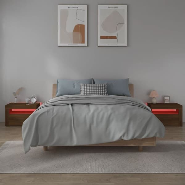 vidaXL Nattbord 2 stk med LED brun eik 60x35x40 cm