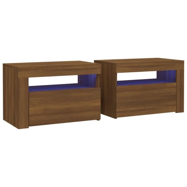 vidaXL Nattbord 2 stk med LED brun eik 60x35x40 cm