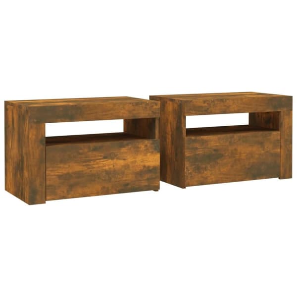 vidaXL Sängbord 2 st med LED-belysning rökfärgad ek 60x35x40 cm