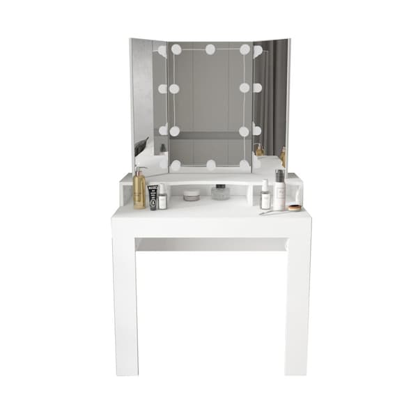 ML Design Dressing Table White Dressing Table med LED-belysning, spegel 3-pcs Fällbara, lådor 3 fack, 89.5x155x43.5cm, kosmetiska bord