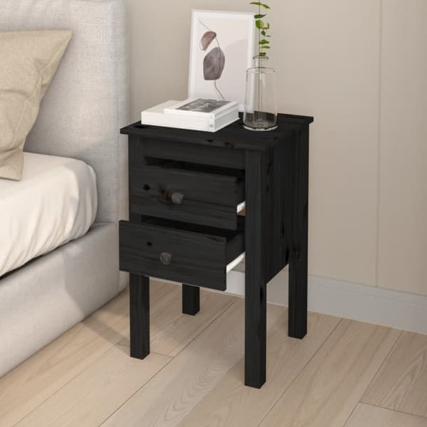 vidaXL sengebord 40x35x61,5 cm massivt fyrretræ sort