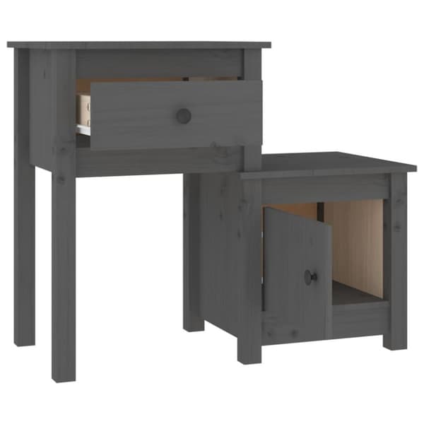 vidaXL sengebord 79,5x38x65,5 cm massivt fyrretræ grå