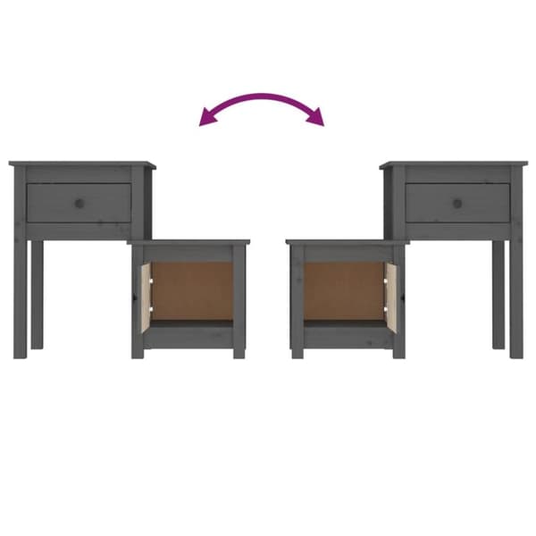 vidaXL sengebord 79,5x38x65,5 cm massivt fyrretræ grå