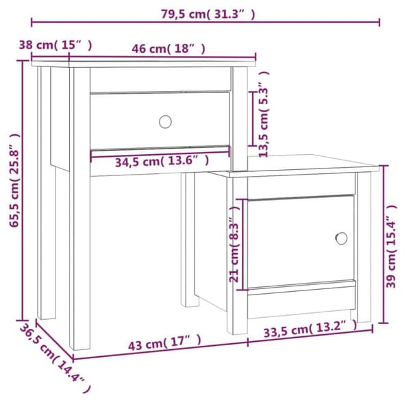 vidaXL sengebord 79,5x38x65,5 cm massivt fyrretræ grå
