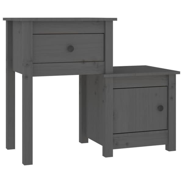 vidaXL sengebord 79,5x38x65,5 cm massivt fyrretræ grå