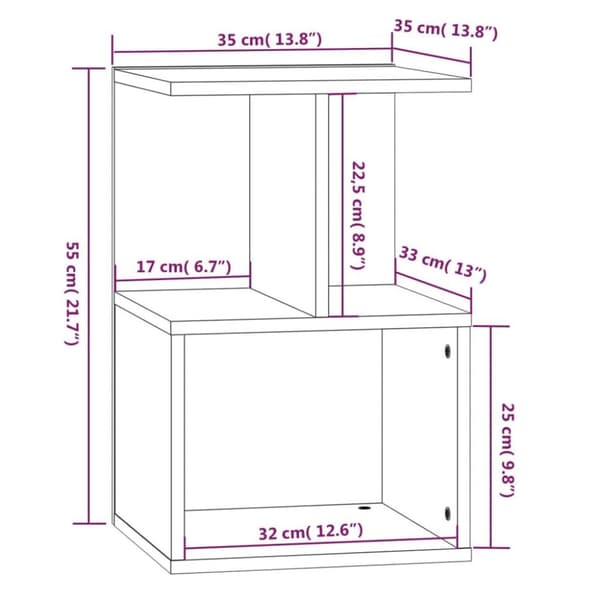 vidaXL sengeborde 2 stk. 35x35x55 cm konstrueret træ grå sonoma-eg