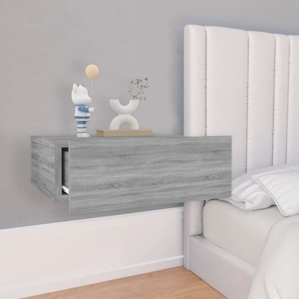 vidaXL Kelluvat yöpöydät 2 kpl harmaa Sonoma 40x30x15 cm tekninen puu