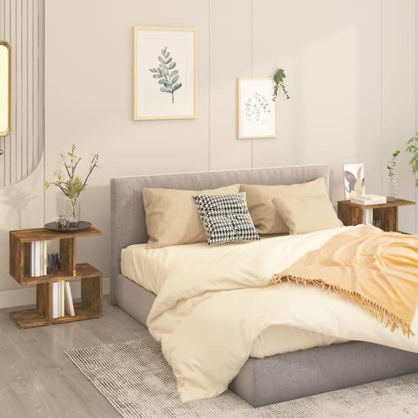 vidaXL sengeborde 2 stk. 50x30x51,5 cm konstrueret træ røget egetræ