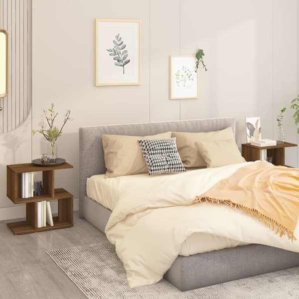 vidaXL sengeborde 2 stk. 50x30x51,5 cm konstrueret træ brunt egetræ