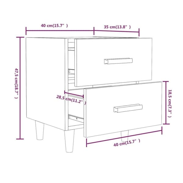 vidaXL sengeborde 40x35x47,5 cm 2 stk. røget egetræsfarve