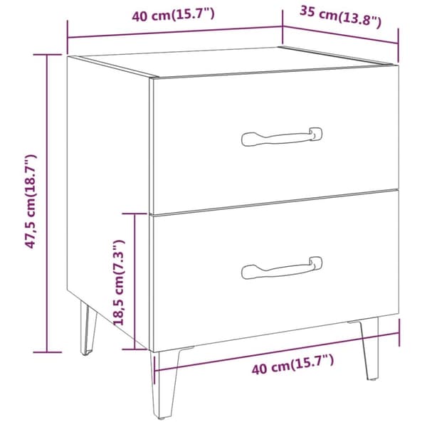 vidaXL sengeborde 2 stk. 40x35x47,5 cm røget egetræsfarve
