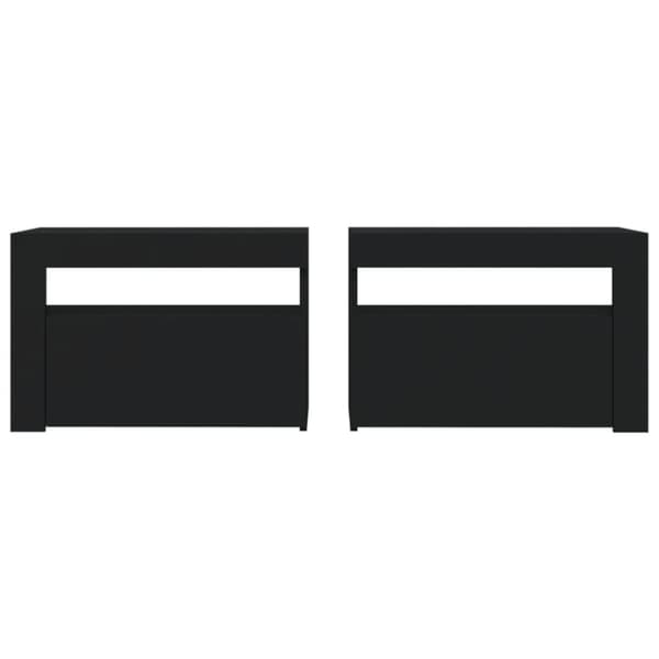 vidaXL Yöpöydät 2 kpl LED-valoilla musta 60x35x40 cm