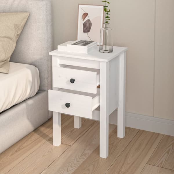 vidaXL Nattbord hvit 40x35x61,5 cm heltre furu