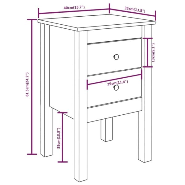 vidaXL Nattbord hvit 40x35x61,5 cm heltre furu