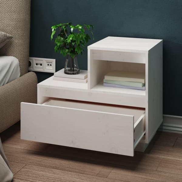 vidaXL Nattbord hvit 60x34x51 cm heltre furu