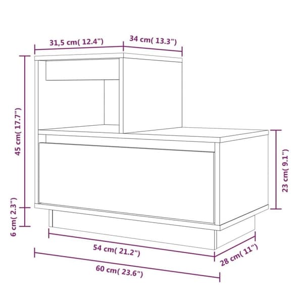 vidaXL Nattbord hvit 60x34x51 cm heltre furu