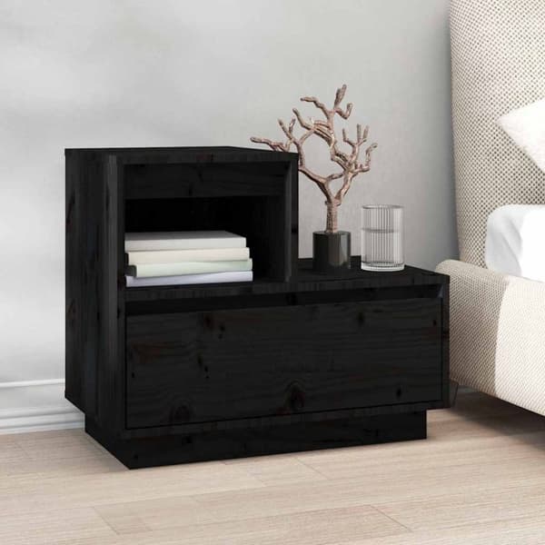 vidaXL Nattbord 2 stk svart 60x34x51 cm heltre furu