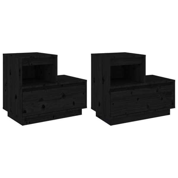 vidaXL Nattbord 2 stk svart 60x34x51 cm heltre furu