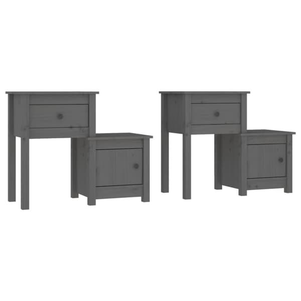 vidaXL Sängbord 2 st grå 79,5x38x65,5 cm massiv furu