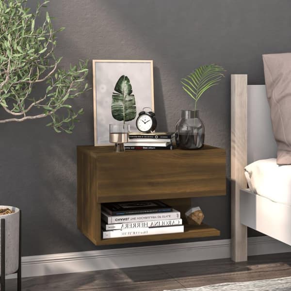 vidaXL Veggmonterte nattbord 2 stk brun eik