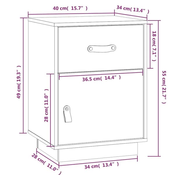 vidaXL Nattbord hvit 40x34x55 cm heltre furu