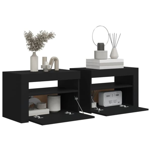 vidaXL Nattbord med LED 2 stk svart 60x35x40 cm