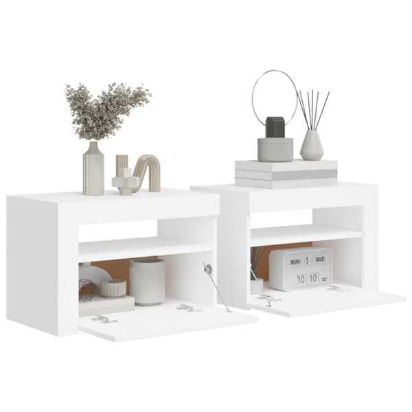 vidaXL Nattbord med LED 2 stk hvit 60x35x40 cm