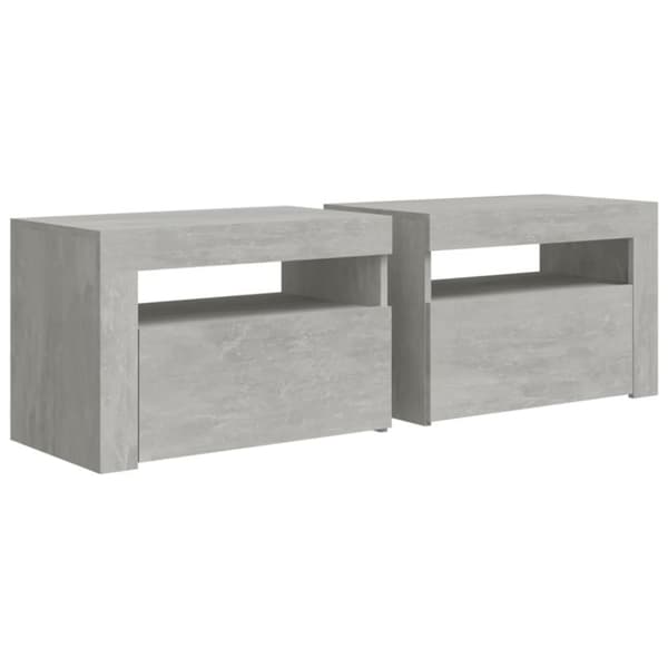 vidaXL Nattbord med LED 2 stk betonggrå 60x35x40 cm