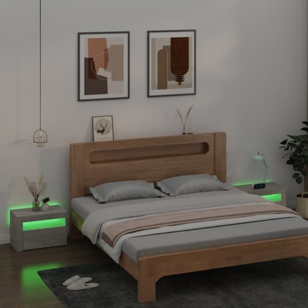 vidaXL Nattbord med LED 2 stk betonggrå 60x35x40 cm