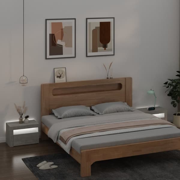 vidaXL Nattbord med LED 2 stk betonggrå 60x35x40 cm