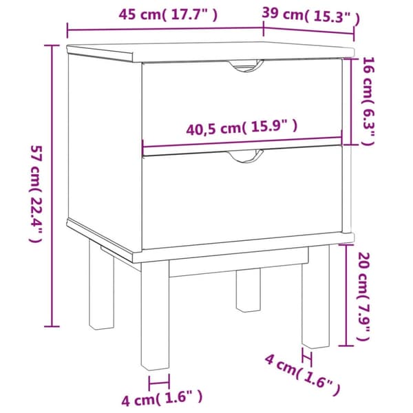 vidaXL sengebord OTTA 45x39x57 cm massivt fyrretræ brun og hvid