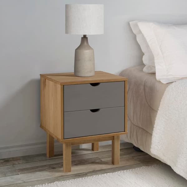 vidaXL sengebord OTTA 45x39x57 cm massivt fyrretræ brun og grå