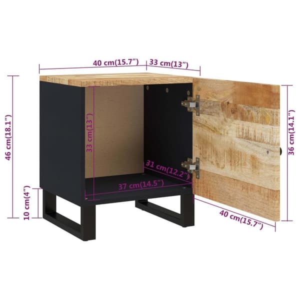 vidaXL sengebord 40x33x46 cm massivt mangotræ