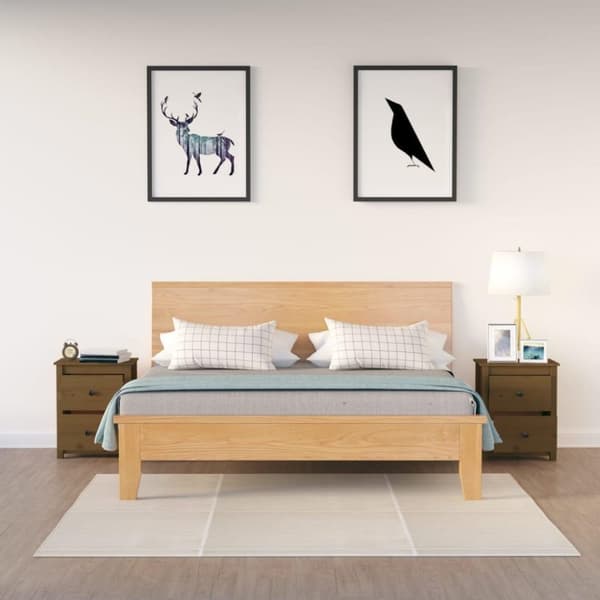 vidaXL sengeborde 2 stk. 50x35x61,5 cm massivt fyrretræ gyldenbrun
