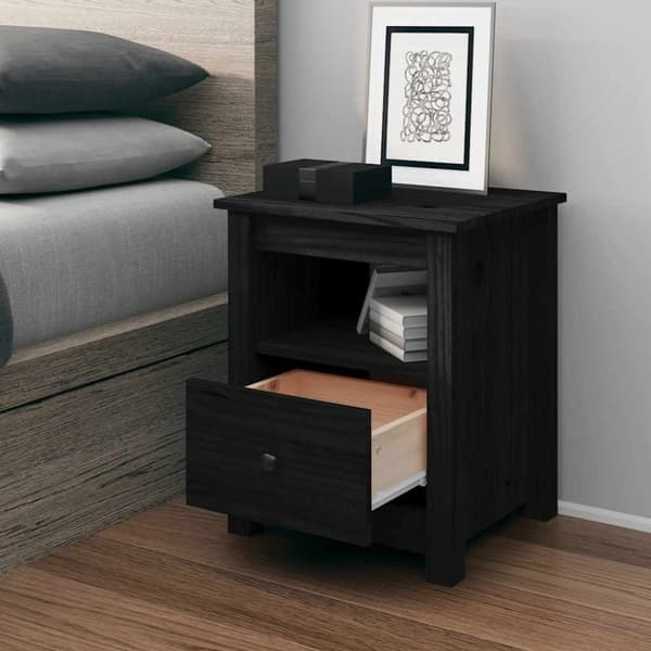 vidaXL sengebord 40x35x49 cm massivt fyrretræ sort