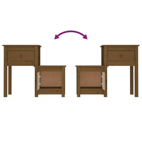 vidaXL sengebord 79,5x38x65,5 cm massivt fyrretræ gyldenbrun