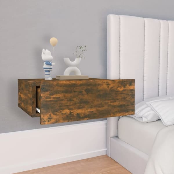 vidaXL væghængt natbord 40x30x15 cm konstrueret træ røget egetræ