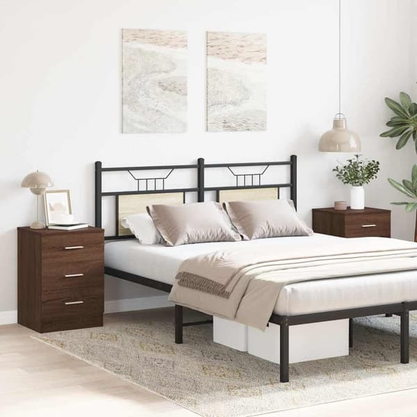 vidaXL sengeborde 2 stk. 38x35x56 cm konstrueret træ brun egetræsfarve