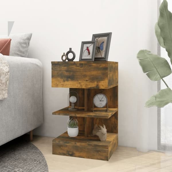 vidaXL sengeborde 2 stk. 40x35x65 cm konstrueret træ røget egetræ