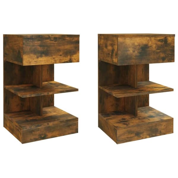 vidaXL sengeborde 2 stk. 40x35x65 cm konstrueret træ røget egetræ