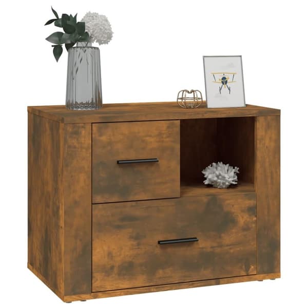 vidaXL sengebord 60x36x45 cm konstrueret træ røget egetræsfarve