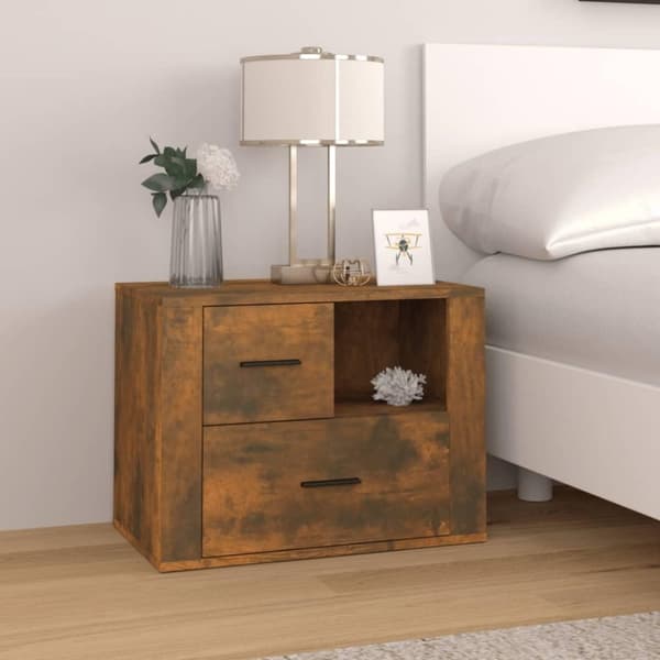 vidaXL sengebord 60x36x45 cm konstrueret træ røget egetræsfarve