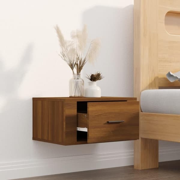 vidaXL Veggmontert nattbord brun eik 50x36x25 cm