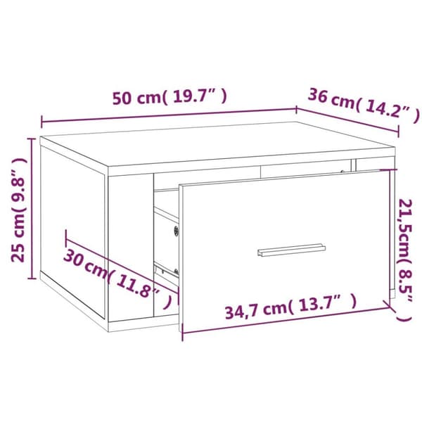 vidaXL Veggmonterte nattbord 2 stk grå sonoma 50x36x25 cm