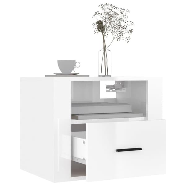 vidaXL Veggmonterte nattbord 2 stk høyglans hvit 50x36x40 cm