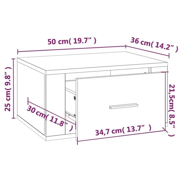 vidaXL væghængte sengeborde 2 stk. 50x36x25 cm sonoma-eg