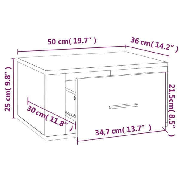 vidaXL væghængt sengebord 50x36x25 cm brun egetræsfarve