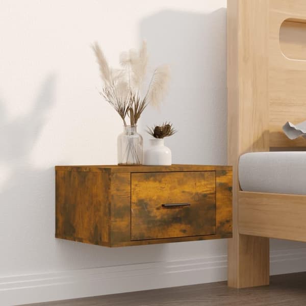 vidaXL Seinäkiinnitettävät yöpöydät 2 kpl savutammi 50x36x25 cm