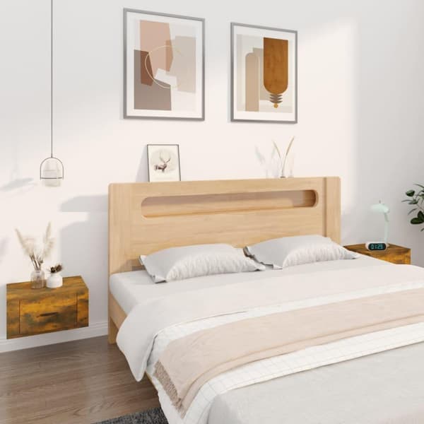 vidaXL Seinäkiinnitettävät yöpöydät 2 kpl savutammi 50x36x25 cm